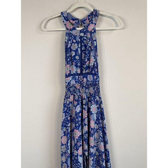Abel the Label Blue Bell Cottage Floral Maxi Halter Backless Tie Back Dress Sz M - Picture 4 of 16